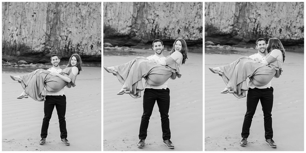 Monica & Ric Oregon Coast Engagement in Black and White