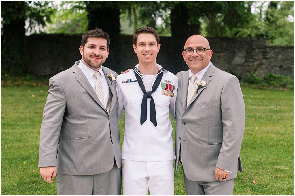 Ryan with his best man and groomsman. Wedding photography in Maryland done by Ashley.