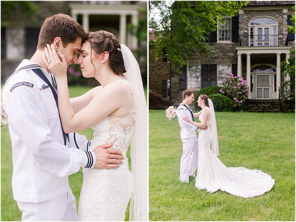 Collage of Gabby and Ryan hugging and eskimo kissing. Wedding photography in Maryland done by Ashley.