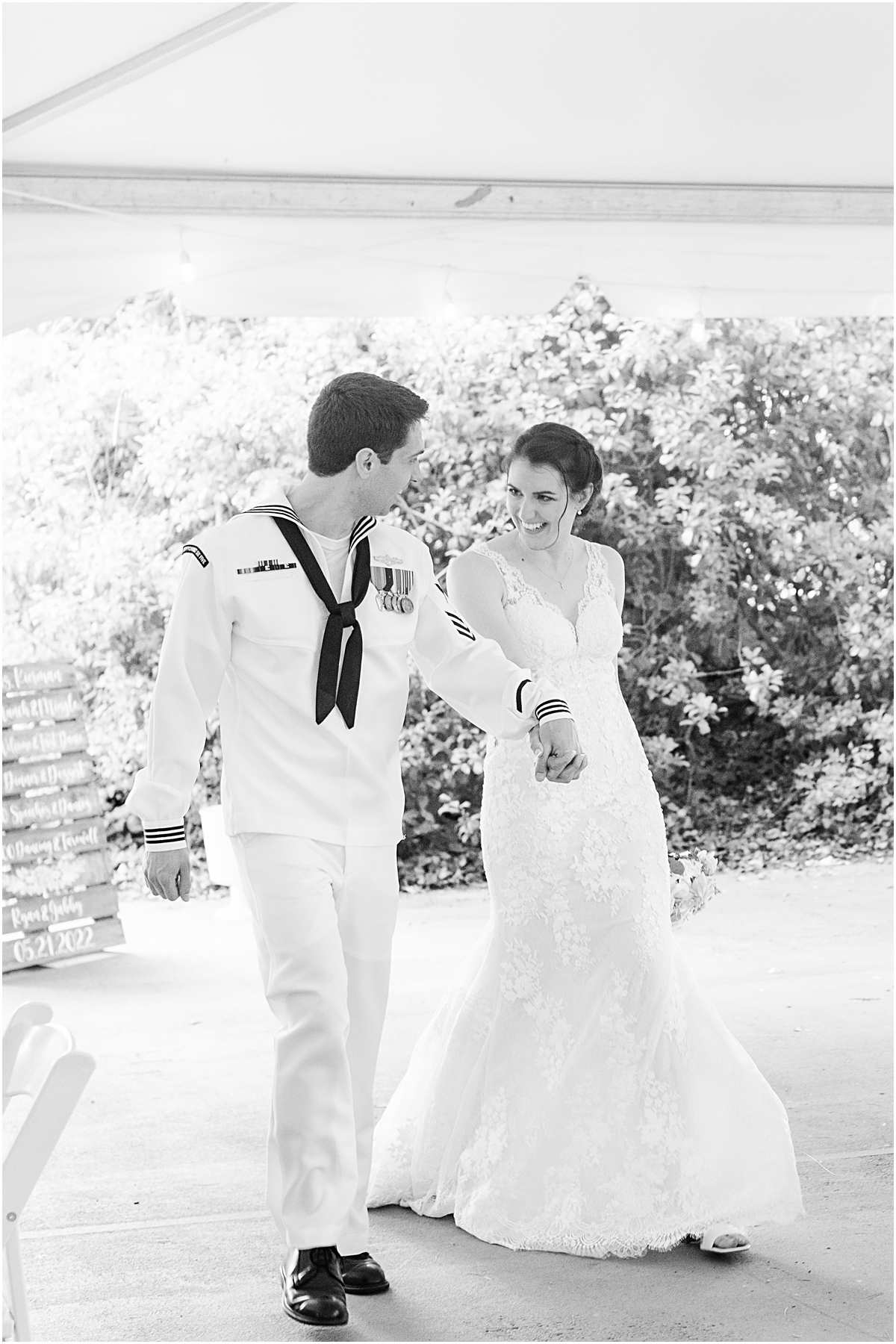 Black and white photo of the newlyweds. Wedding photography in Maryland done by Ashley.