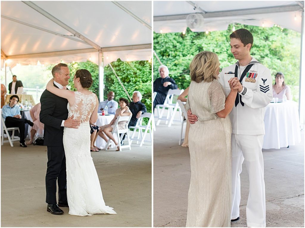The father-daughter dance, and the groom dancing with his mother. Wedding photography in Maryland done by Ashley.