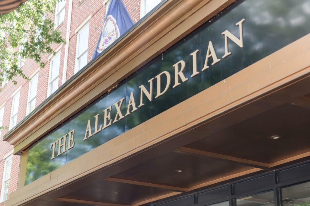 Photo of the sign for the venue, the Alexandrian Hotel in Old Town. 