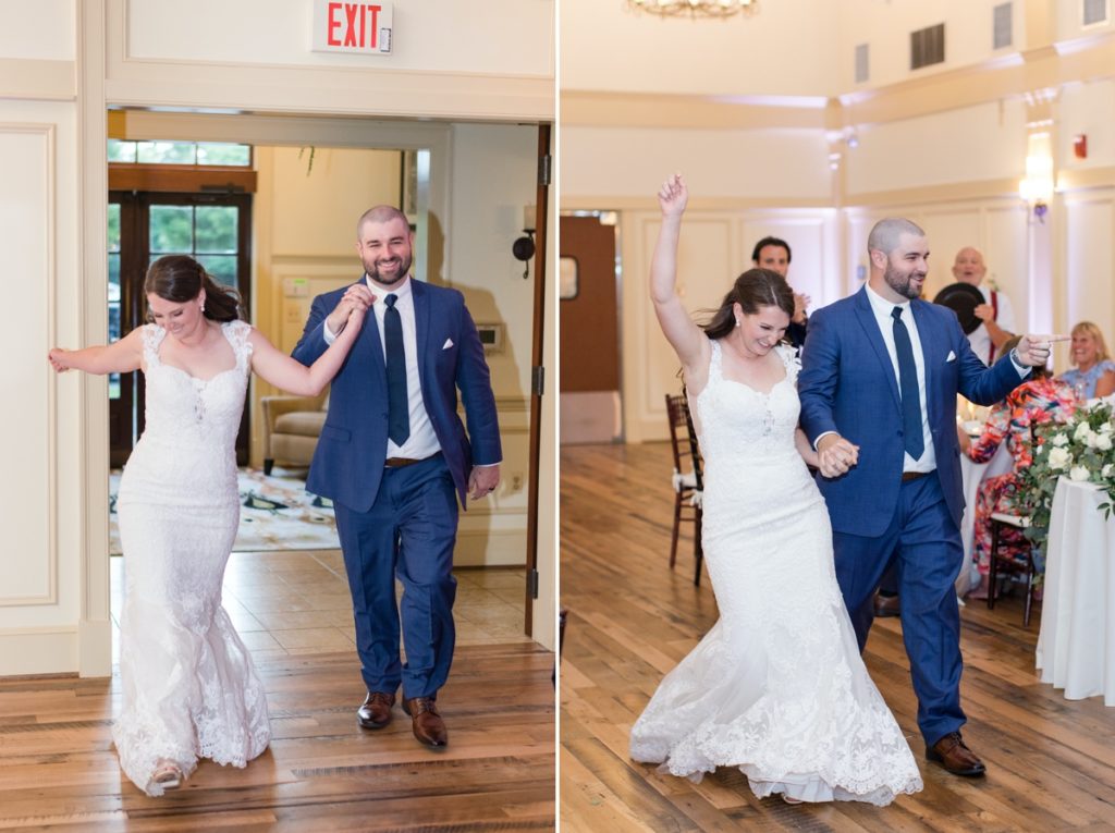 Katie and Wesley's grand entrance into their reception at the Cotoctin Hall Wedding venue at the Musket Ridge Golf Club in Maryland