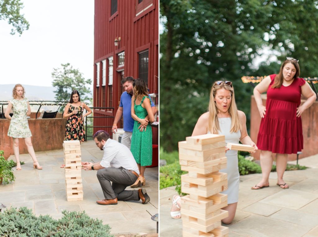 A tense game of giant jenga on the back porch.