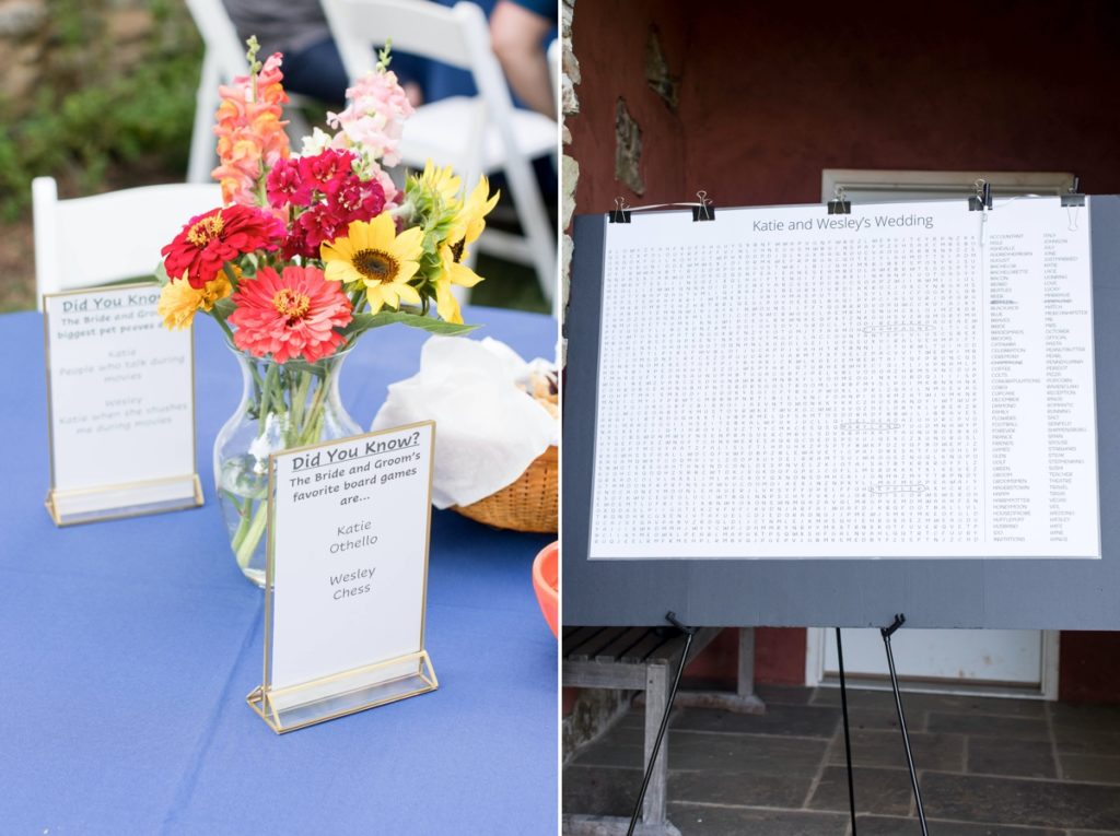 A giant crossword puzzle set up to reveal things about the bride and groom during their rehearsal dinner photography session.