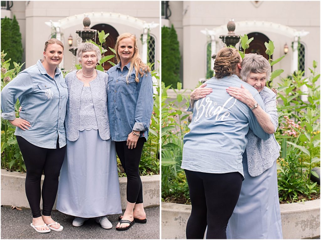 Collage of Anneliese and her sister with their grandmother and the bride hugging her grandmother.